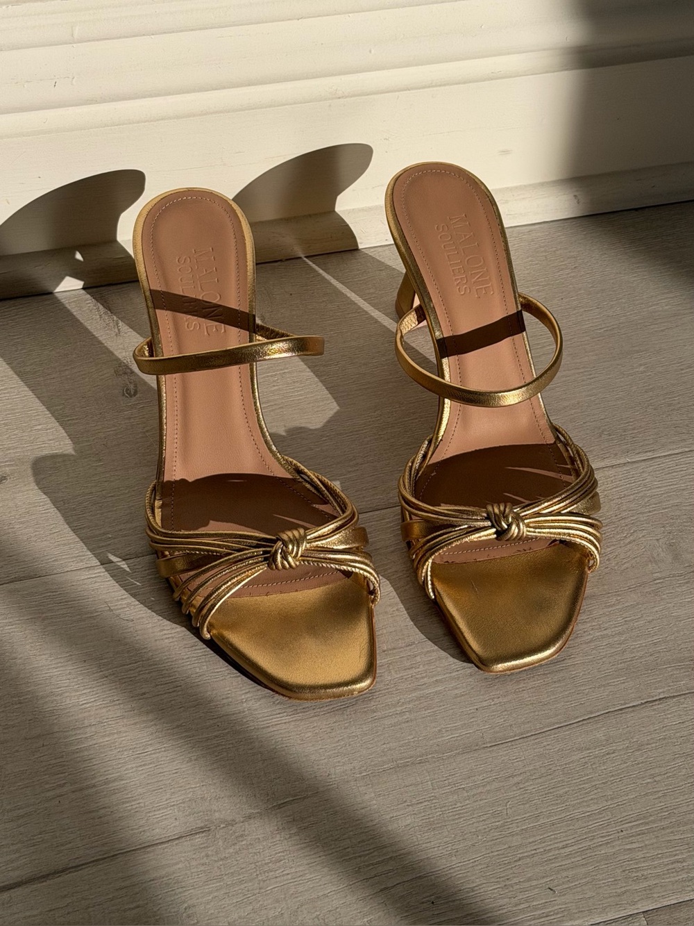 Malone Souliers Metallic Gold Knotted Strappy Heels - Picture 2 of 12